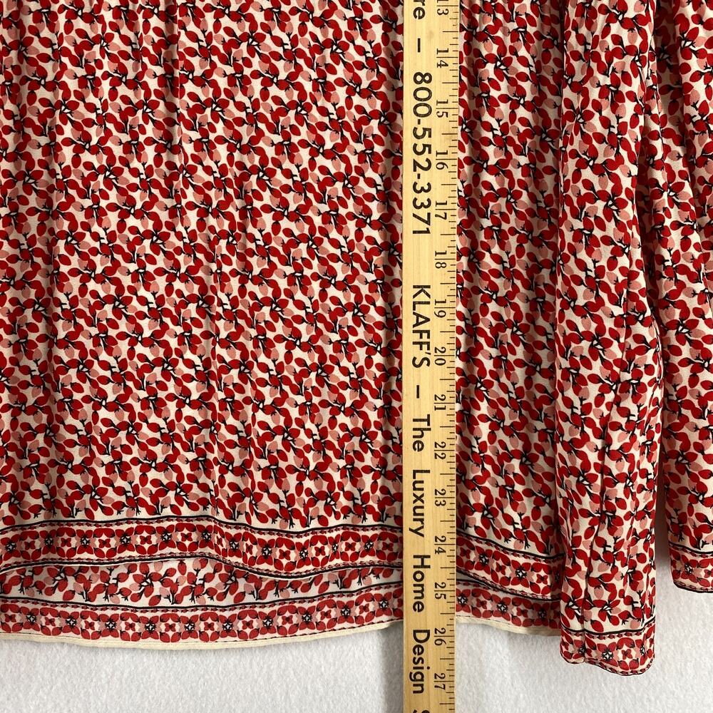 MAX STUDIO Blouse M Peasant Top Boxy Floral Round Neck Flared Sleeve Red - Picture 12 of 13